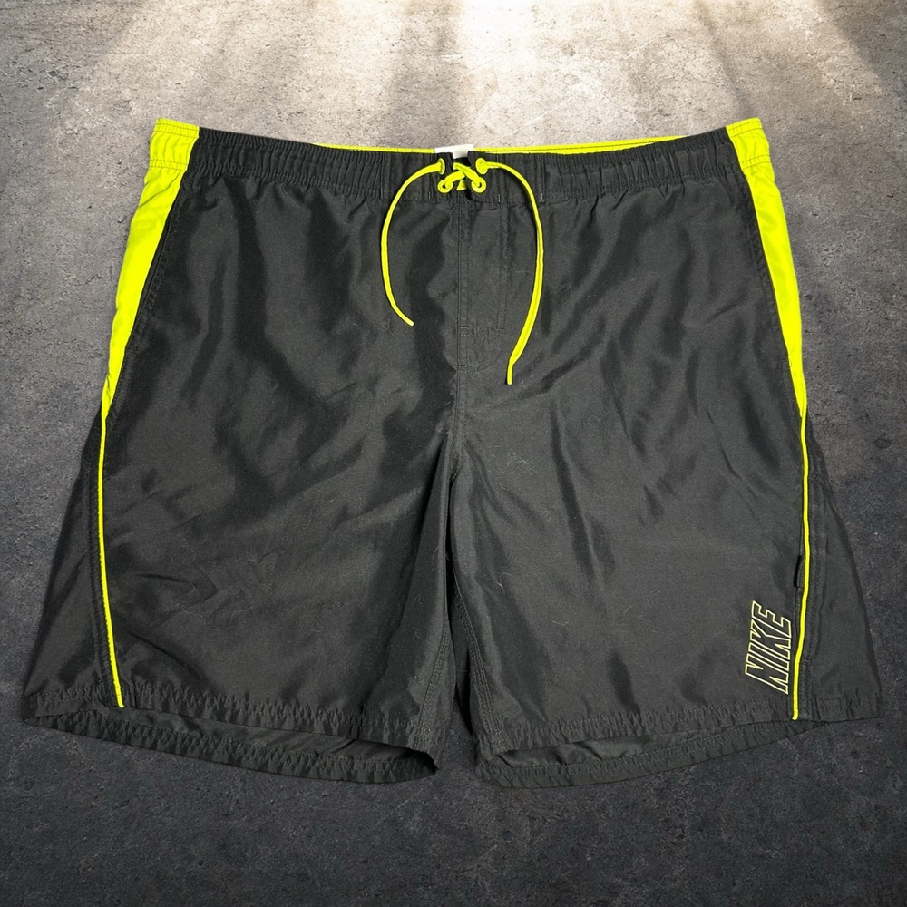 Nike Swim Trunks Black Neon Yellow Board Shorts Mens XL Retro Y2K Skater